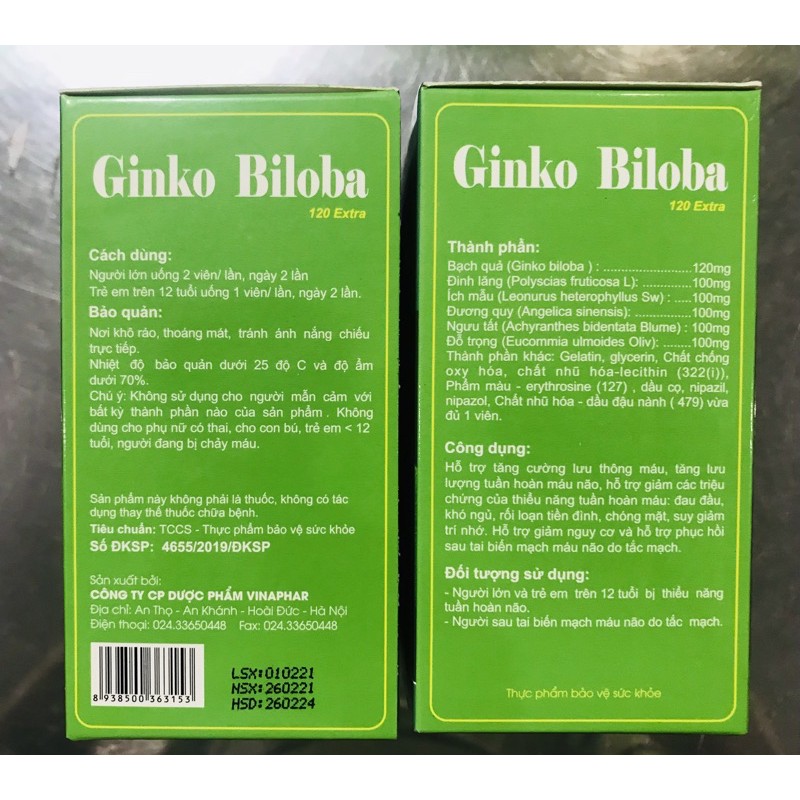 GINKGO BILOBA 120mg  -Bổ não, Hoạt huyết dưỡng não, tăng cường lưu thông máu não