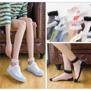 [HOT HÈ 2020] TẤT - VỚ LƯỚI TRONG SUỐT CỔ NGẮN VIỀN REN HOA BÈO HOT TREND HÀN QUỐC