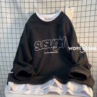 Áo sweater form rộng phối layer susugirl nỉ bông dày dặn ulzzang unisex