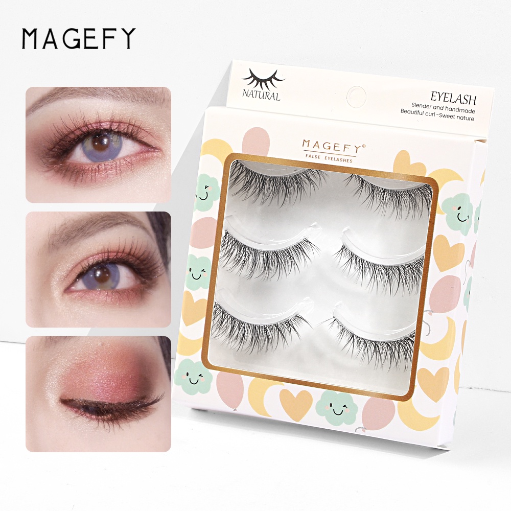 Set 3 cặp lông mi giả cong tự nhiên mềm mại tiện dụng