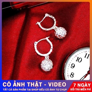 Bông tai nữ bạc đẹp,hoa tai bạc kiểu khuyên cầu đá tròn đính đá- Tuấn Thoan Jewelry