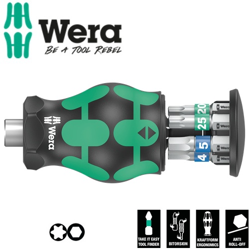 Dụng cụ mở vít Wera 05008875001 Kraftform Kompakt Stubby magazine 3 gồm 6 cái, hoa thị và lục giác