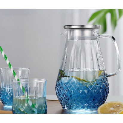 Bình Thuỷ Tinh Xanh, Trắng, Vàng [CHỊU NHIỆT 400 ĐỘ C] cao cấp, nắp inox sáng sang trọng, ĐUN SÔI TRÊN BẾP