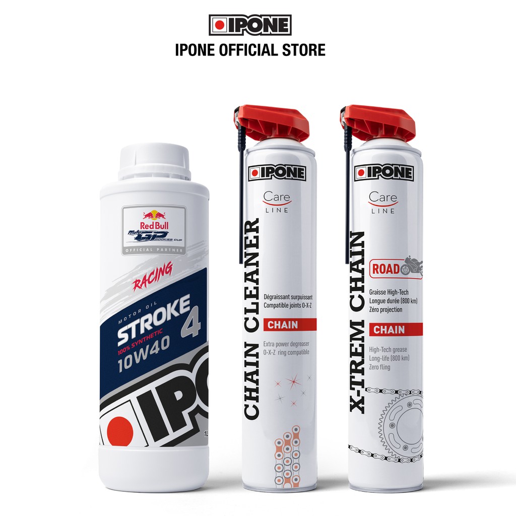 Combo nhớt Ipone Stroke 4  + dưỡng sên X-trem Chain  + rửa sên Chain Cleaner