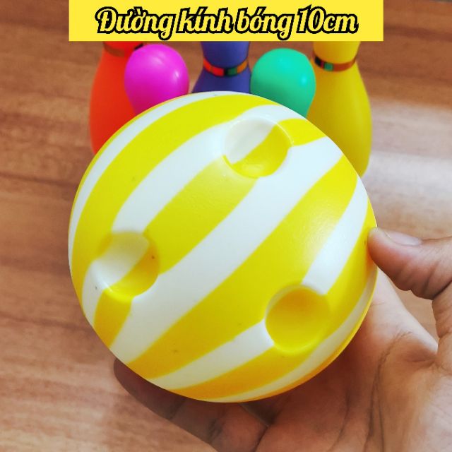 Đồ chơi bowling 6 chai + 1 bóng, chai cao 16cm,  đường kính bóng 10cm