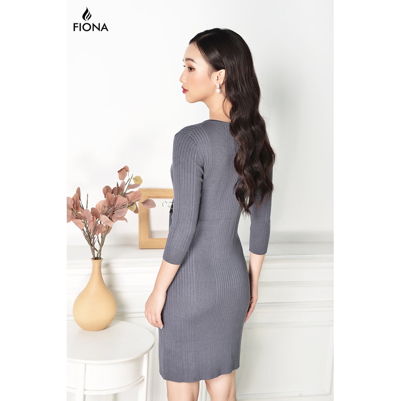 Đầm len cổ tim dáng ôm FIONA, váy đầm len đẹp, đầm len body, tay lỡ D859073