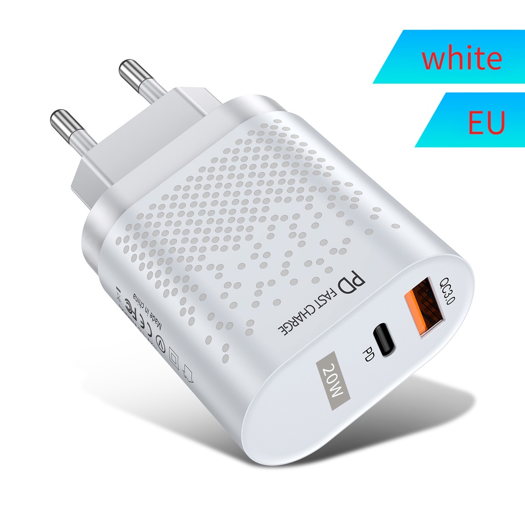 Củ sạc nhanh PD 20W/QC3.0 Cho Iphone, Samsung, Xiaomi, Vivo, Realme, Vsmart/ Huawei/ Oppo/Nokia cổng kép USB-A + Type-c