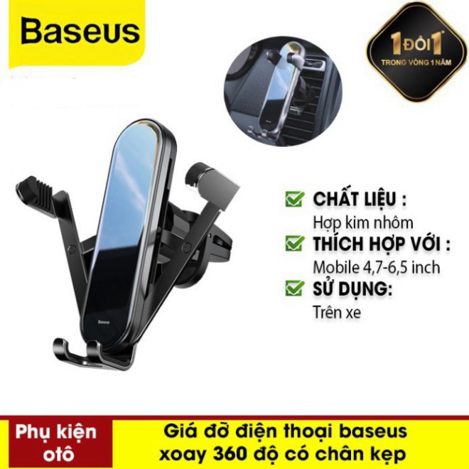 Giá Đỡ Điện Thoại Baseus Penguin Gravity Phone Holder Có Thể Xoay 360 Độ, Có Chân Kẹp Vào Cửa Gió Điều Hòa Dùng Trên Xe