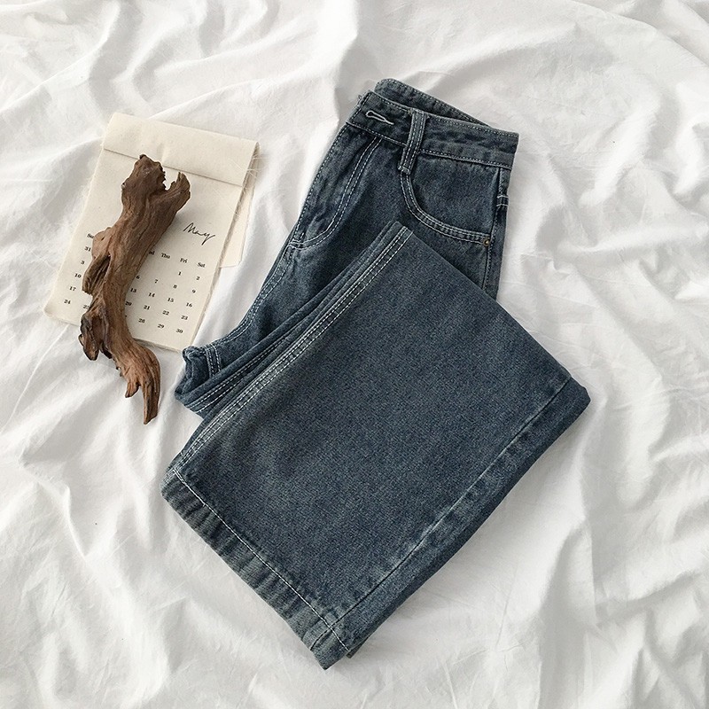 Quần jean cạp cao ống suông rộng ulzzang 3525