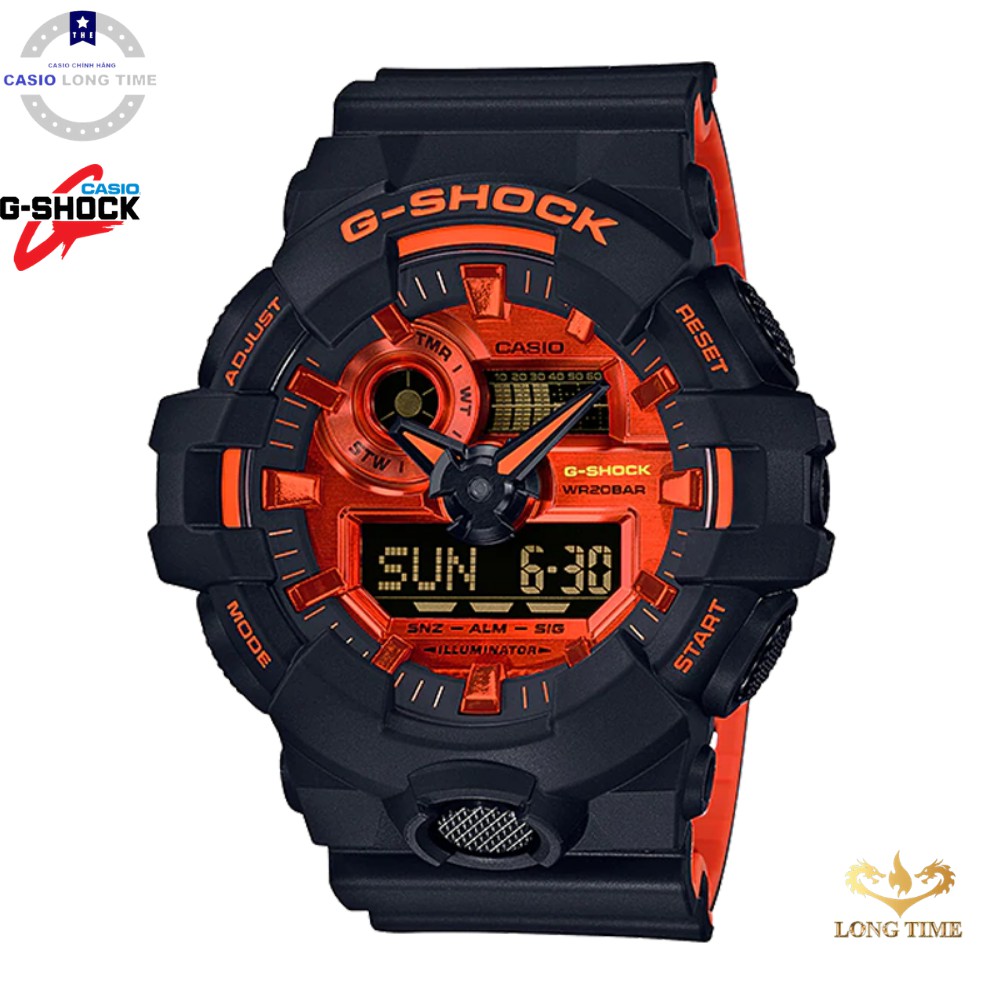 Đồng hồ nam Casio G Shock GA-700BR-1ADR Dây Nhựa Hai Màu Đen Cam - Chống Sốc