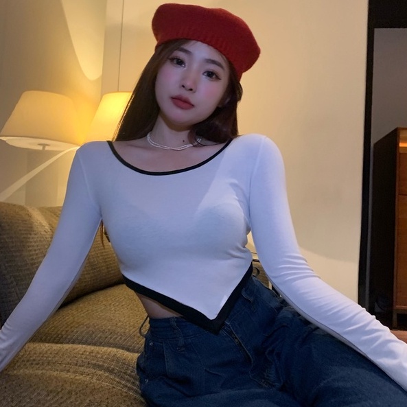 【ZHELIHANGFEI】Áo Dệt Kim Tay Dài Dáng Ôm Quyến Rũ Trẻ Trung Cho Bạn Gái