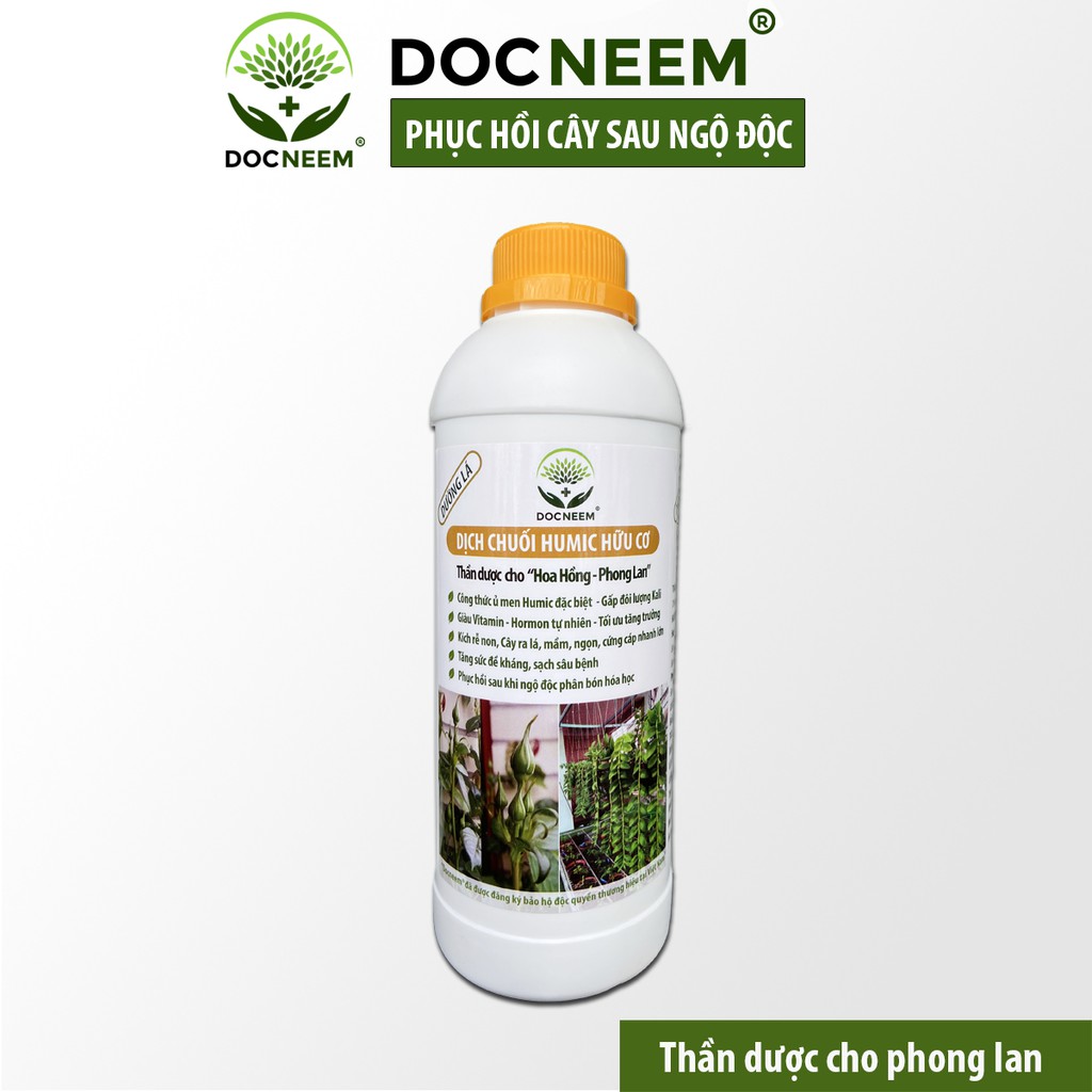 Dịch chuối Humic hữu cơ DOCNEEM, phân bón hoa hồng, lan, cây cảnh, bông to, hoa sai, đậm màu, lâu tàn, dung tích 1 lít