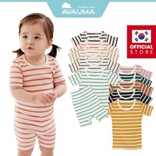 Set đồ ngủ AVAUMA vải cotton ngắn tay kẻ sọc ôm dáng 10 màu lựa chọn cho bé trai/bé gái mới biết đi từ 6th-4t