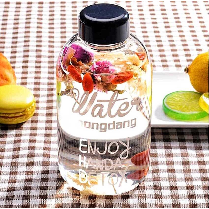 Chai Đựng Nước Thủy Tinh 600ml detox  nắp nhựa ron cao su - Bình Nước Thủy Tinh , đựng trà sữa, nước ép