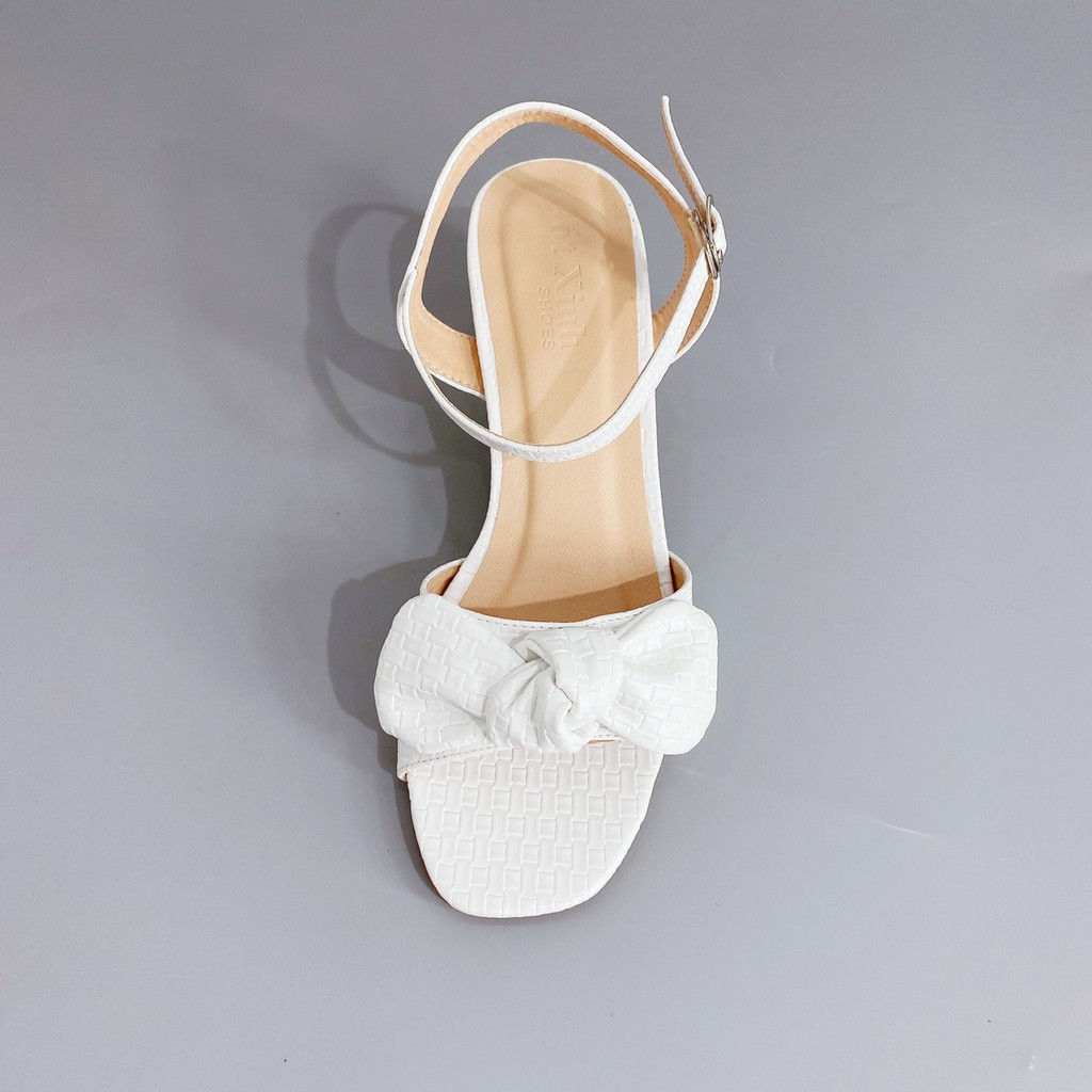Giày sandal cao gót nữ 7cm GÓT XINH GD17 quai phối nơ đế trụ vuông