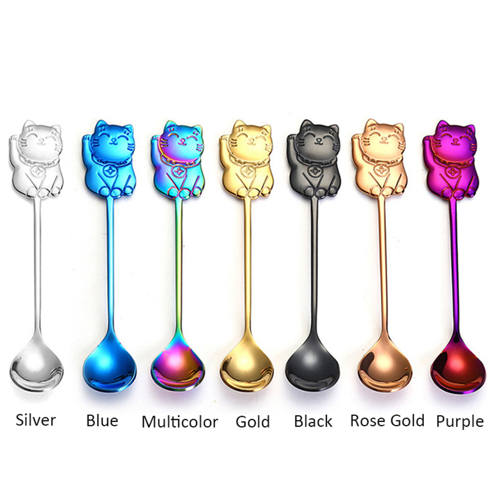 Muỗng Cà Phê Bằng Thép Không Gỉ 14cm Hình Mèo Dễ Thương 304