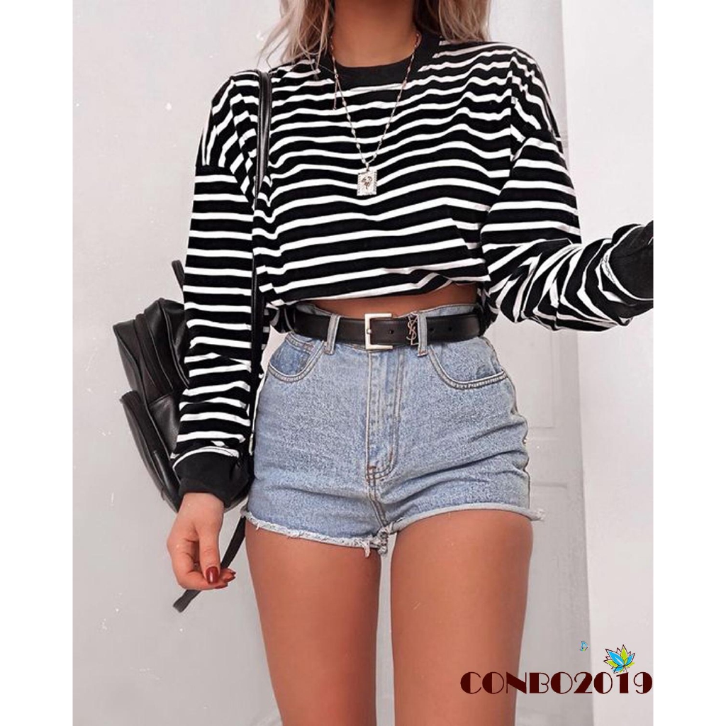 Áo Croptop Tay Dài Thiết Kế Đơn Giản Cho Phái Nữ