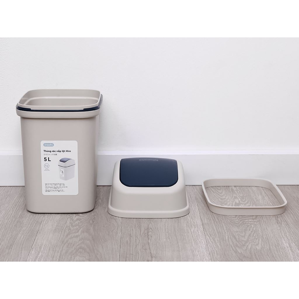 Thùng rác nắp lật Inochi Hiro 5L (kèm ruột) nhựa nguyên sinh, thông minh cho văn phòng nhà bếp, chống mùi hôi