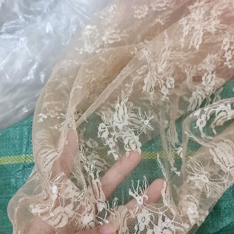 Vải voan lưới hoa dãn nhẹ 1mx khổ rộng 1,5m màu da của Vải rẻ HB shop