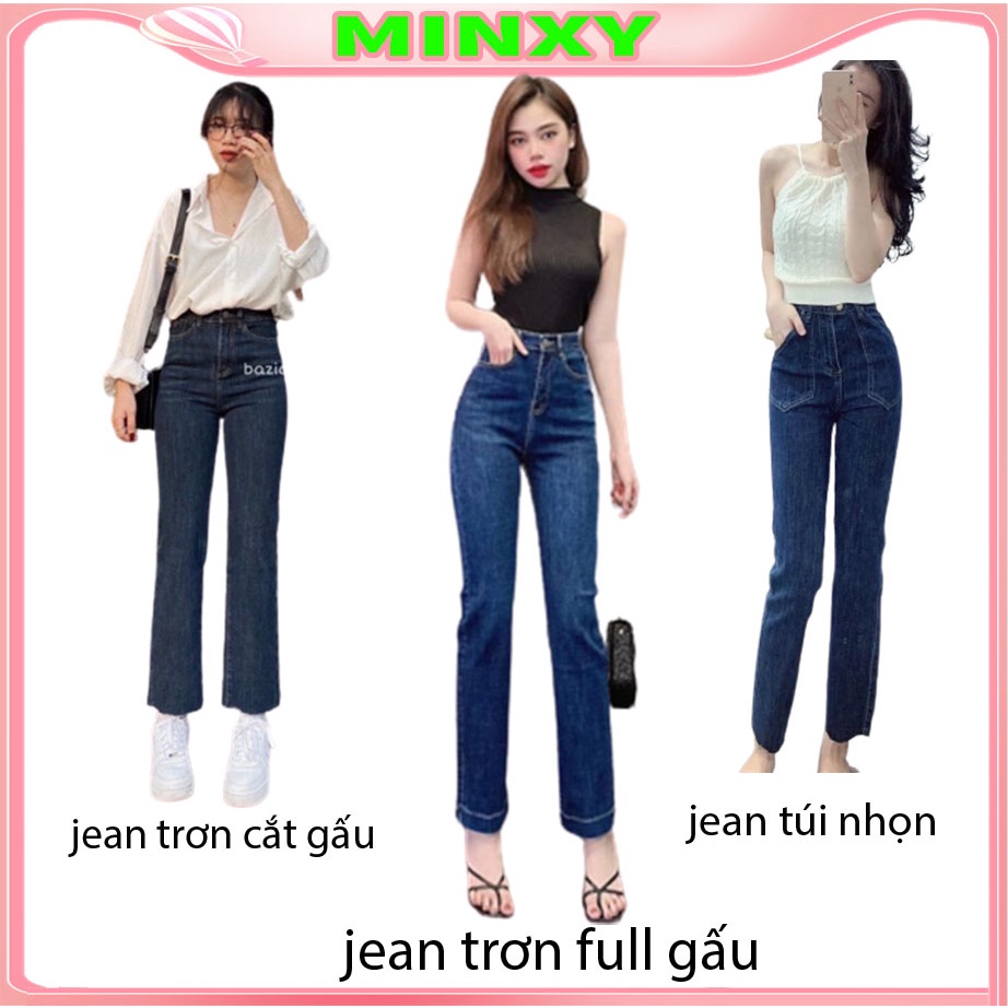 Quần bò ống rộng quần jean bò ống suông jeans nữ cạp cao ống đứng co dãn Bazic Ulzzang -Minxy shop