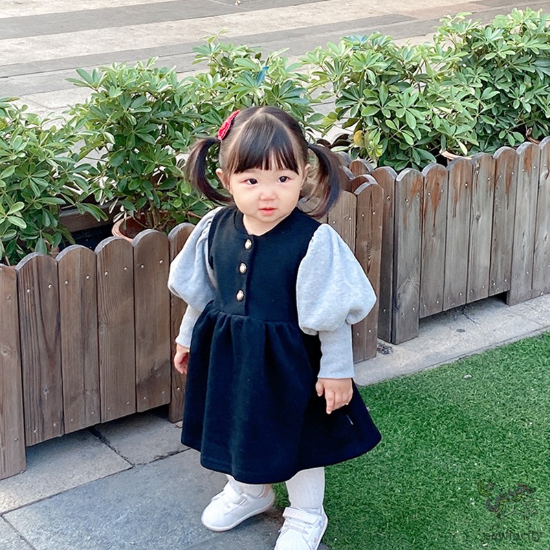 Đầm Nhung Tay Phồng Dài Phong Cách Hàn Quốc Cho Bé Gái