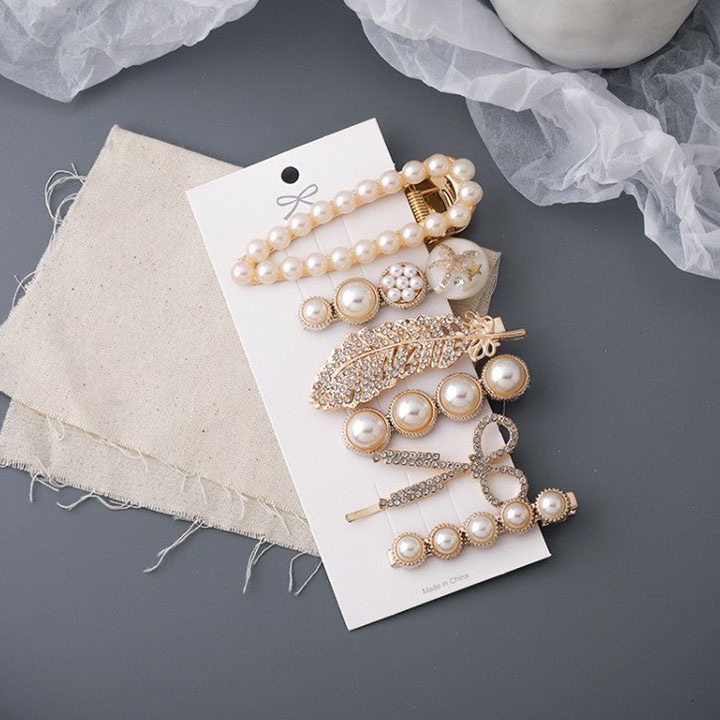 Set 6 Kẹp Tóc Ngọc Trai Siêu Sang Chảnh - Ngọc Trai Nhân Tạo