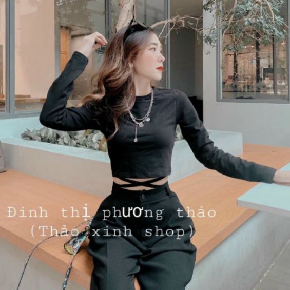 Áo croptop tay dài dây chéo bụng mẫu siêu đẹp