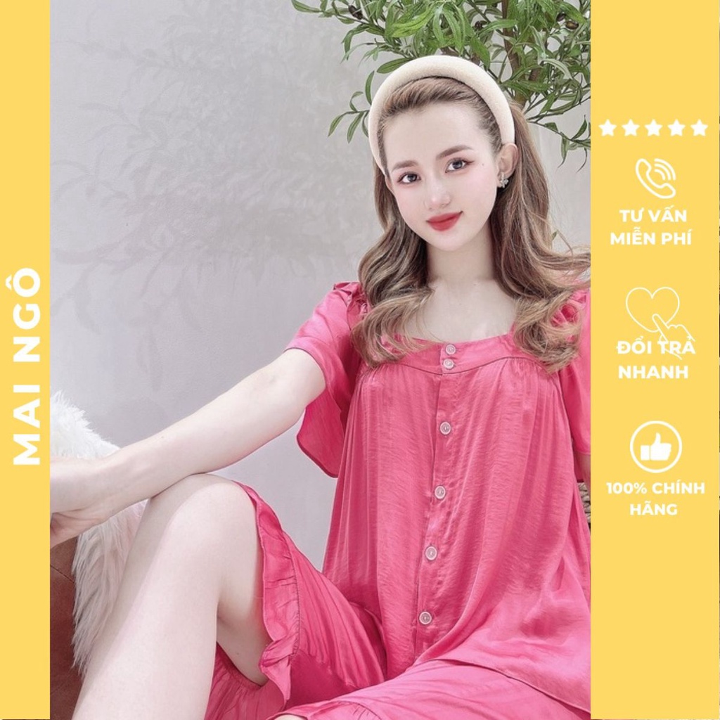 Set bộ nữ quần lửng áo tay lỡ cổ vuông màu hồng đào đậm vải lụa Nhật mềm mịn, thoáng mát M768 - Mai Ngô Official
