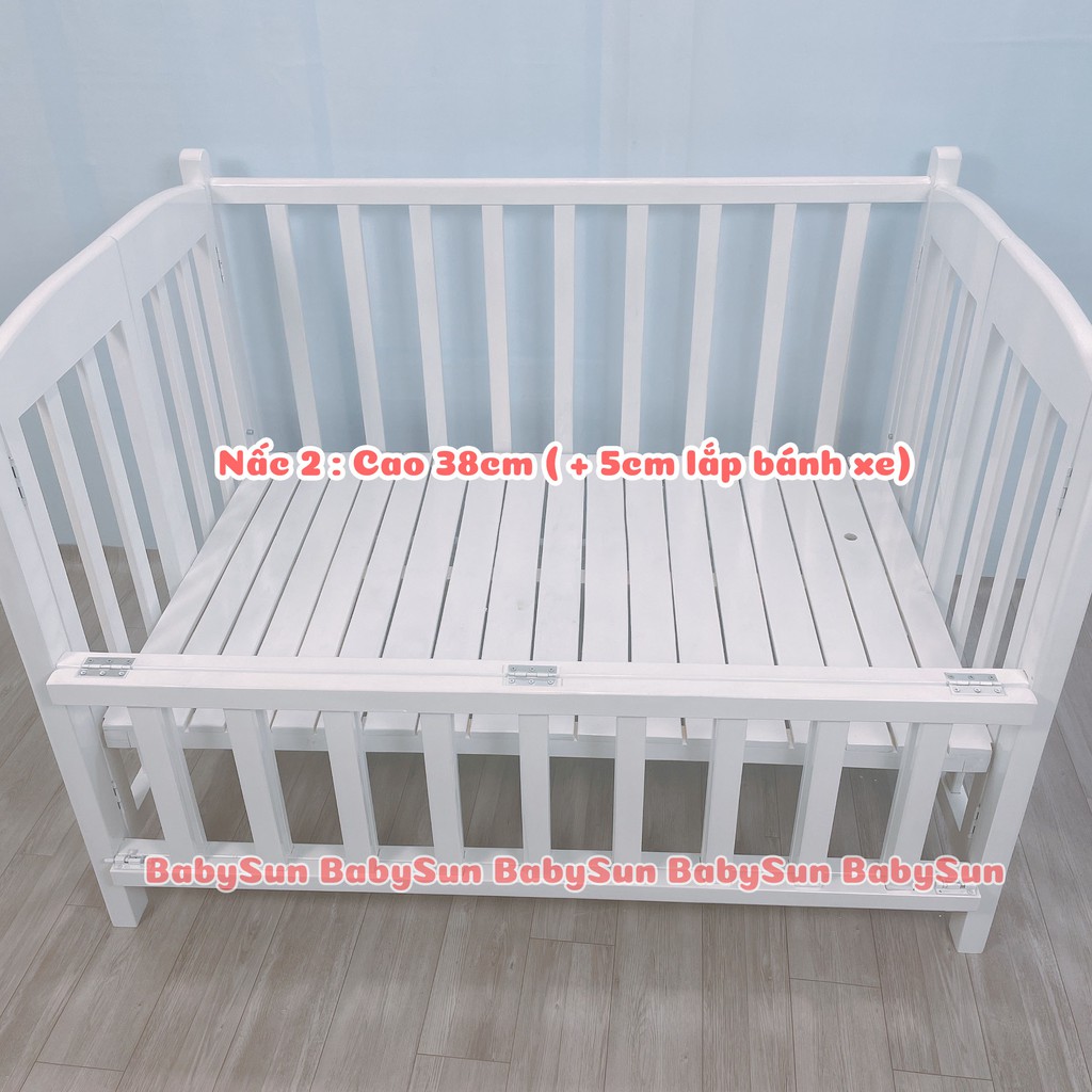 Cũi Cho Bé KIDSSUN Chất Liệu Gỗ Quế Chịu Lực Lên Tới 100kg Sản Xuất Tại Việt Nam Bảo Hành 24 Tháng Tặng Kèm Bánh Xe