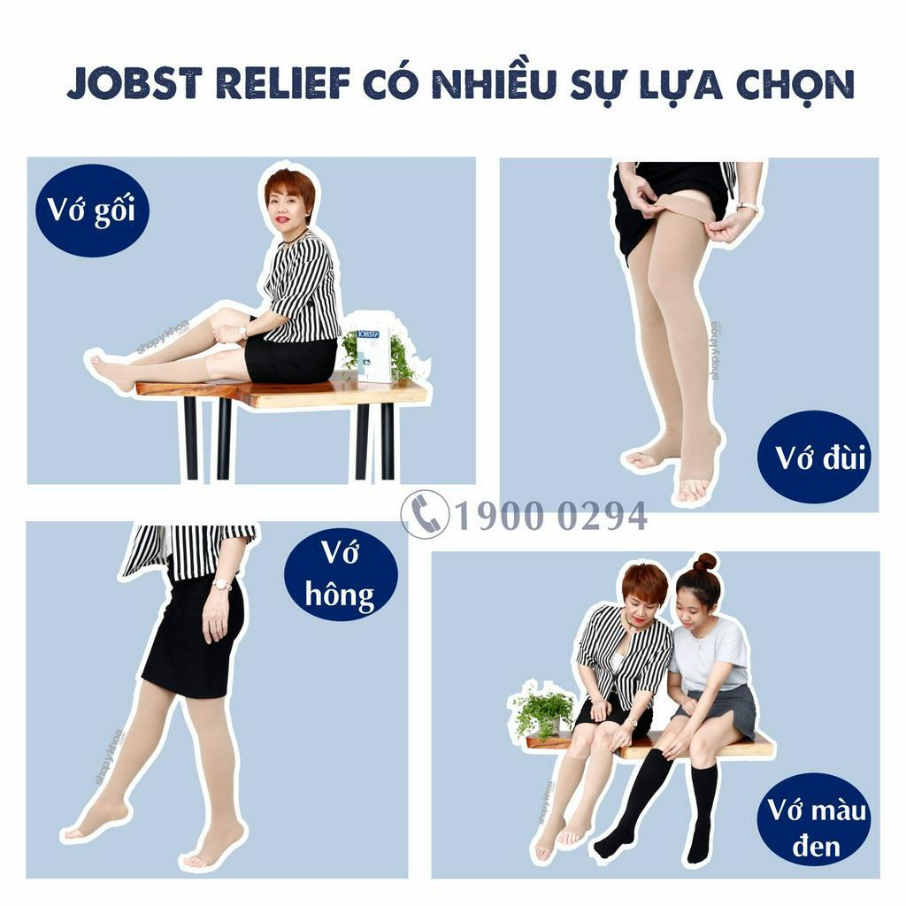Combo 02 Đôi Vớ y khoa JOBST Relief Đùi Silicone, Màu Da, Hở Ngón, Áp Lực 20-30