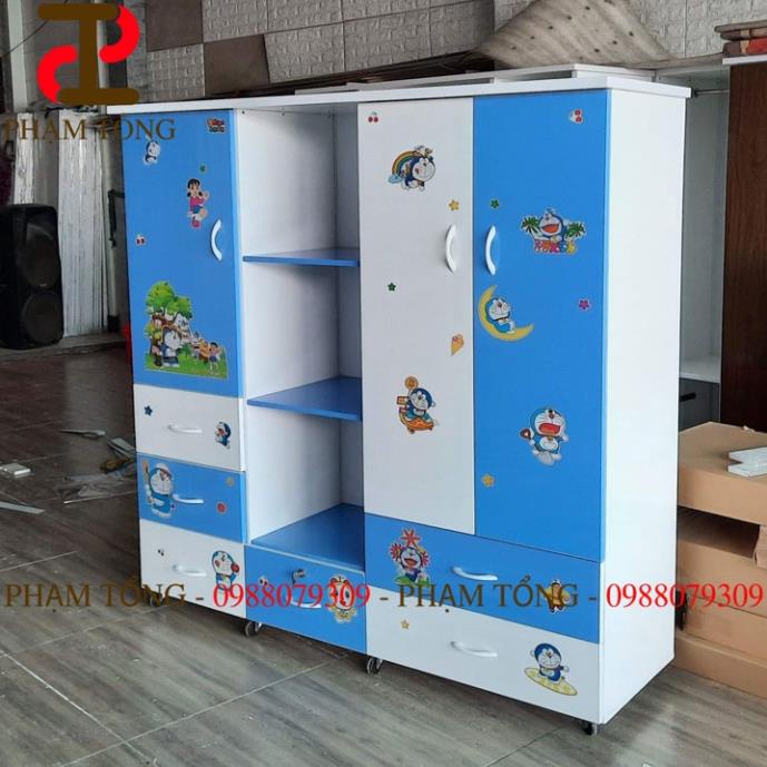 Tủ quần áo trẻ em xanh trắng có kệ  Miễn phí giao hàng