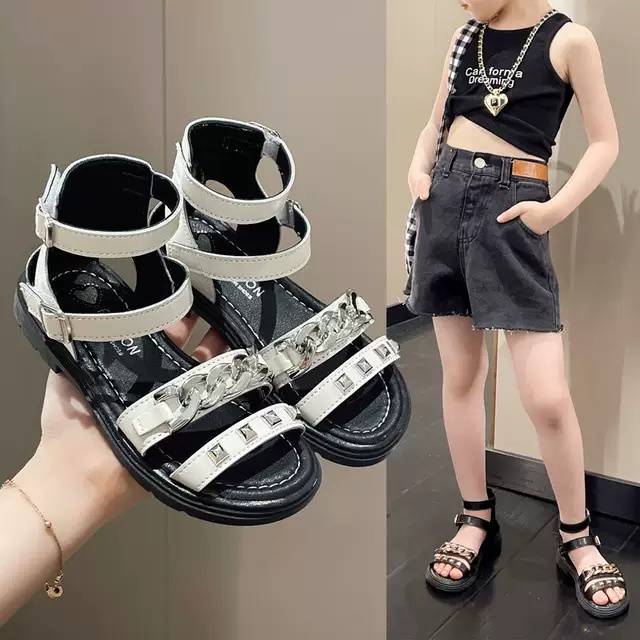Sandal chiến binh bé gái - dép 2 quai dán đế mềm da PU êm chân mẫu mới xích bóng sang chảnh Babybees SL189 (có ảnh thật)