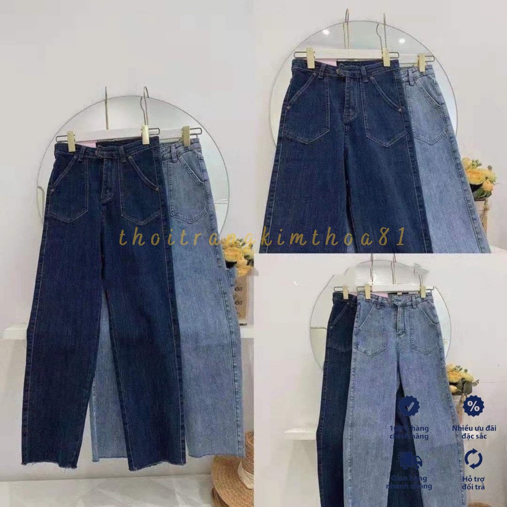 Quần jeans ống rộng, quần jean bò nữ ống đứng túi nhọn chất vải co dãn bốn chiều phong cách Hàn Quốc