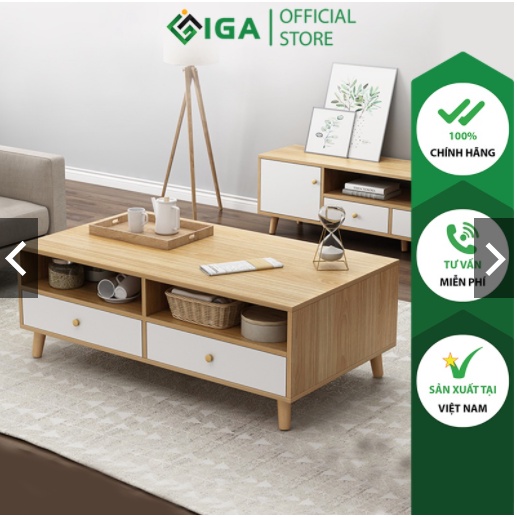 Bàn trà cafe có ngăn kéo đa năng hiện đại phòng khách chính hãng IGA- GP169.31
