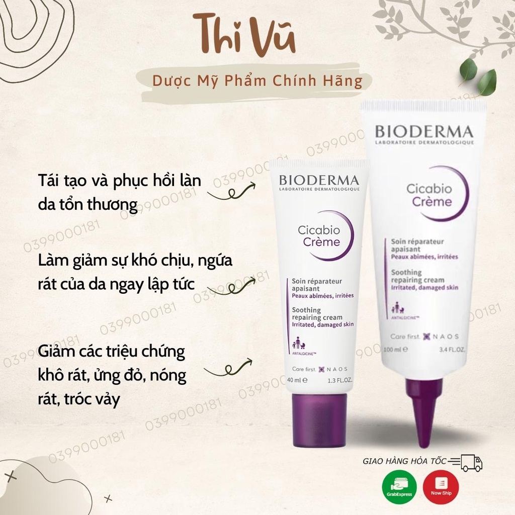 Kem dưỡng da Bioderma Cicabio Creme 100ml, kem dưỡng ẩm, kem phục hồi da - Thi Vũ