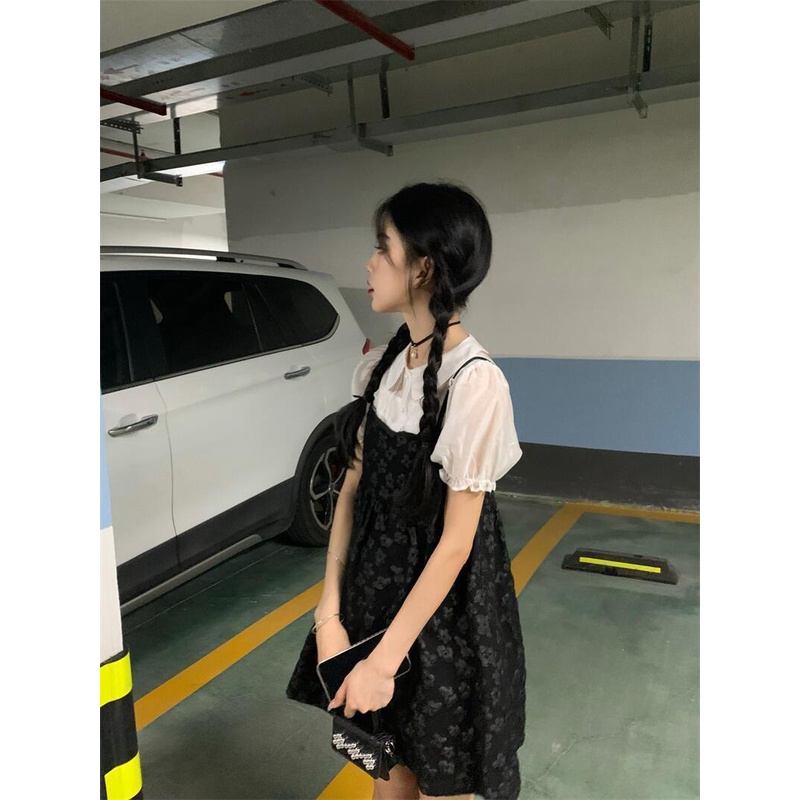 Bộ Áo Tay Phồng + Chân Váy Lưng Cao Họa Tiết Hoa Phong Cách retro Pháp Thời Trang Mùa Hè