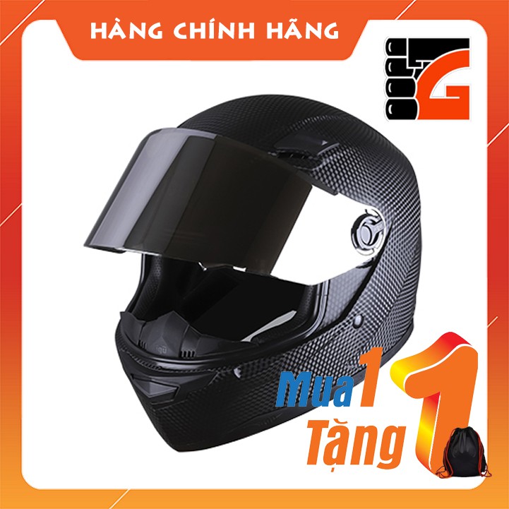 ✅[MỚI VỀ]Mũ Bảo Hiểm Full face AGU Đen vân Carbon logo đồng