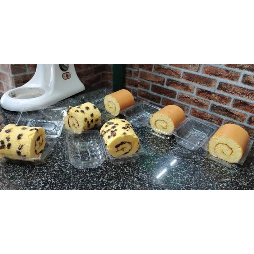 100c Hộp nhựa H131 cao - Hộp nhựa nắp gập đựng bánh bông lan cuộn ngắn, mini