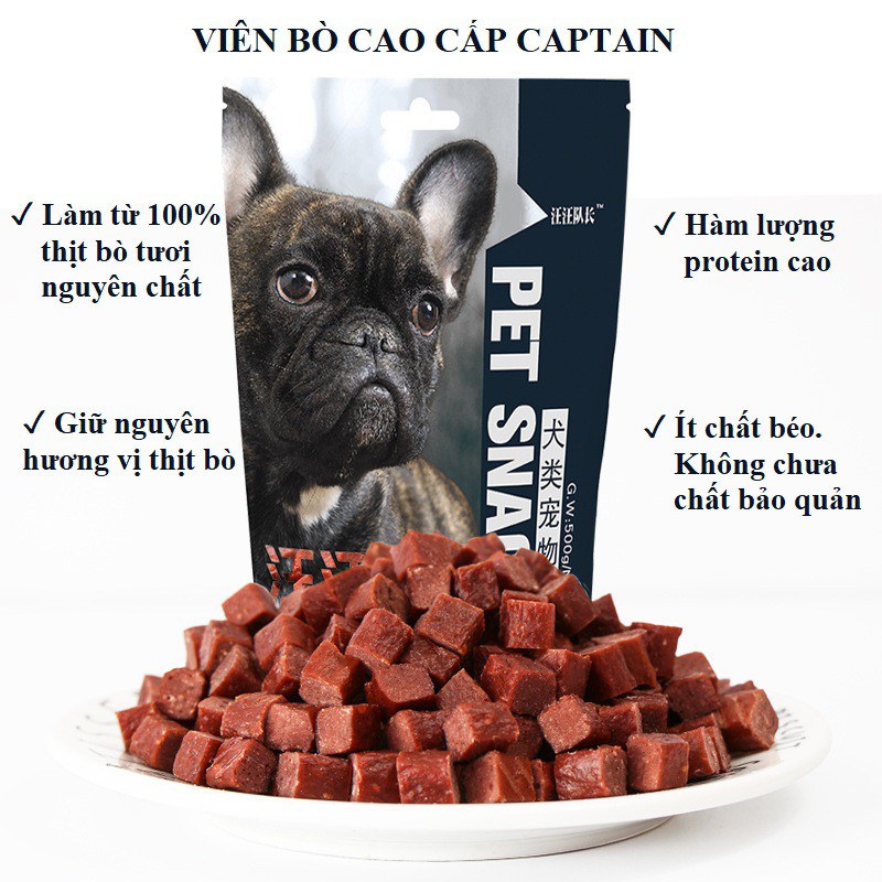 [Mã 159FMCGSALE giảm 8% đơn 500K] Hạt bò tươi sấy khô nguyên chất Captain (500gr) Bánh thưởng cho chó