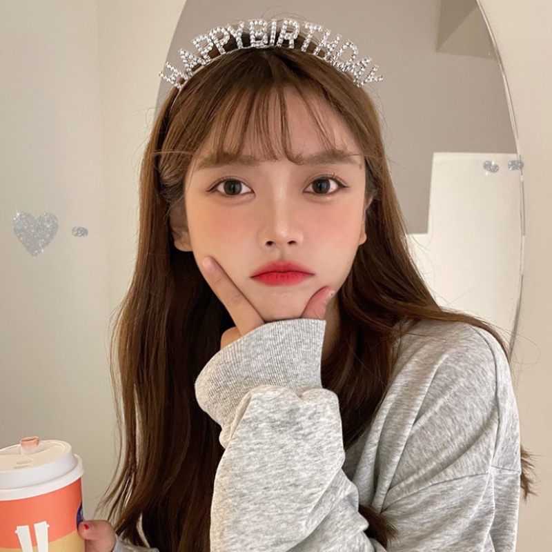 Băng đô cài tóc hình chữ Happy Birthday đính đá long lanh cho nữ