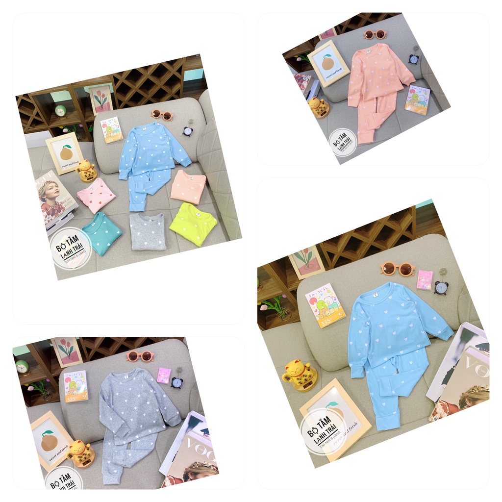 Bộ len tăm dài tay cho bé trai bé gái 8-18kg, họa tiết hình trái tim - BO104