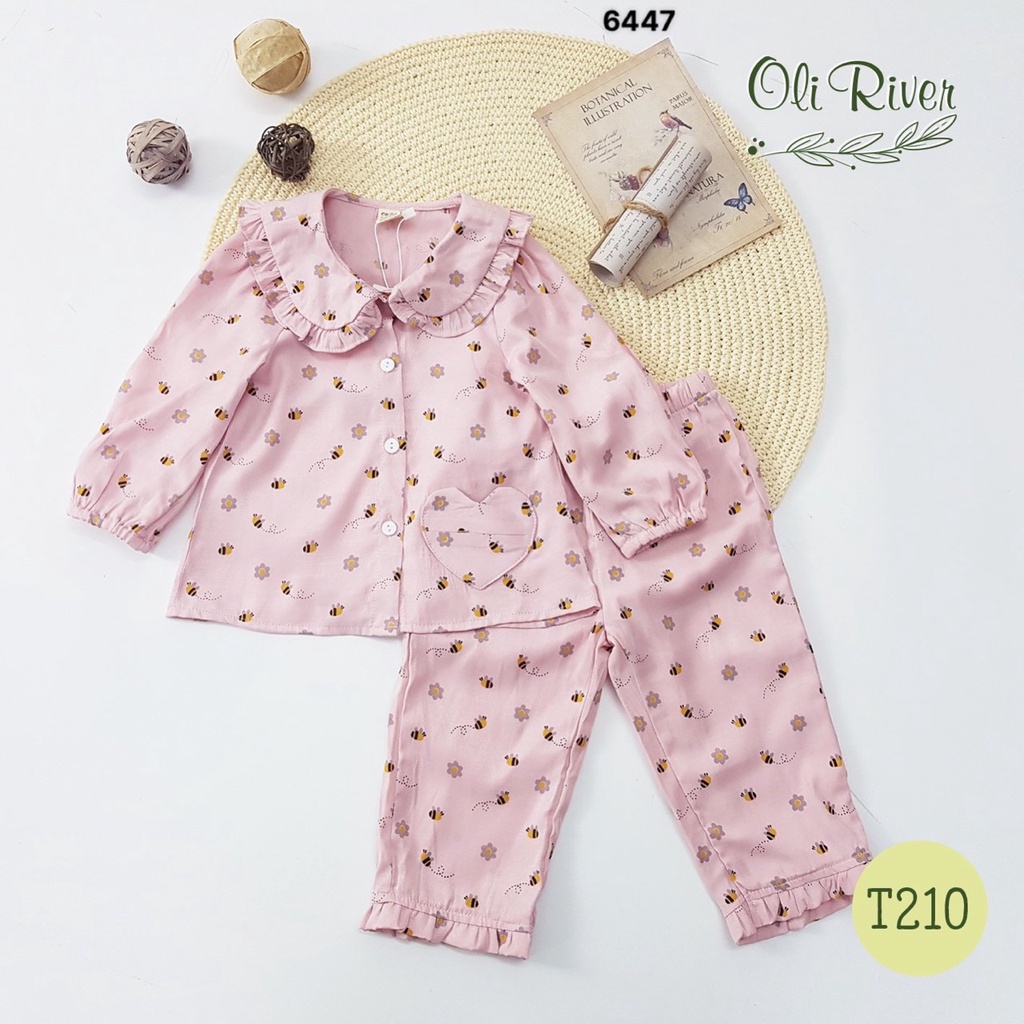 Bộ  Pijama bé gái chất thô đũi , pizama trẻ em mềm viền bèo bé gái họa tiết hoa xinh RIo hàng có sẵn kèm video