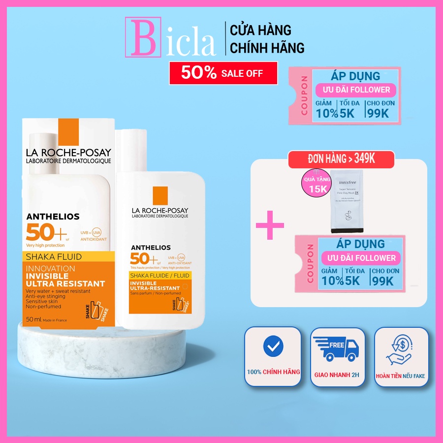 Kem chống nắng La Roche Posay Anthelios Invisible Fluid SPF 50+ 50ml dạng sữa lỏng nhẹ không nhờn rít