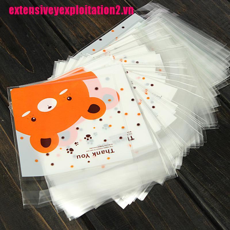 Set 100 Túi Đựng Bánh Kẹo Tự Dính Hình Gấu Dễ Thương