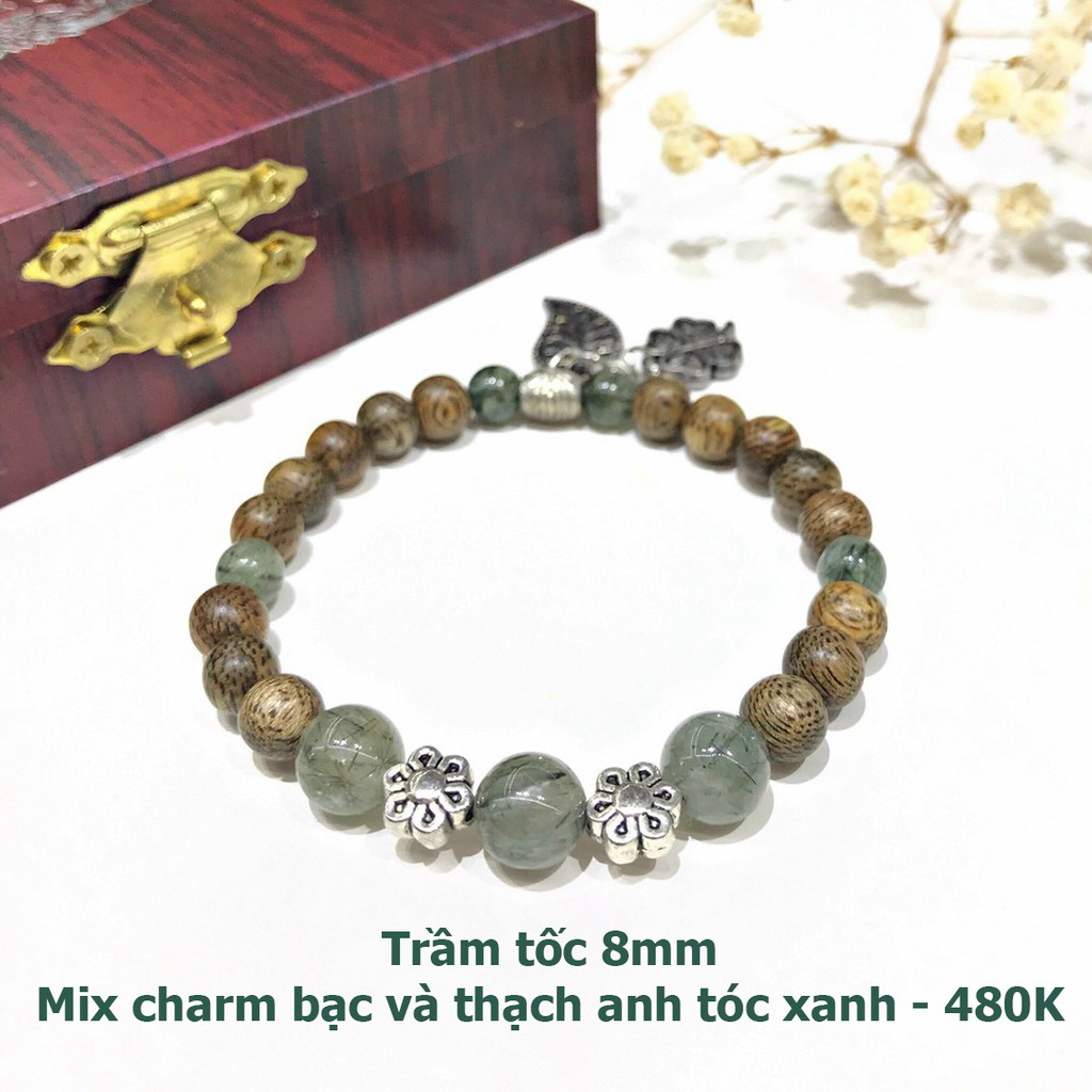 (Hàng chuẩn) Vòng tay trầm tốc 8ly mix charm