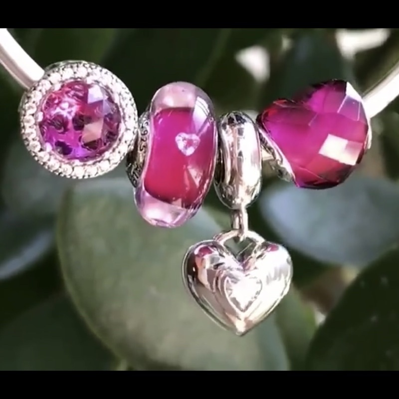 Charm glass đỏ hồng đính đá bạc s925 ( vừa tất cả các vòng tay)