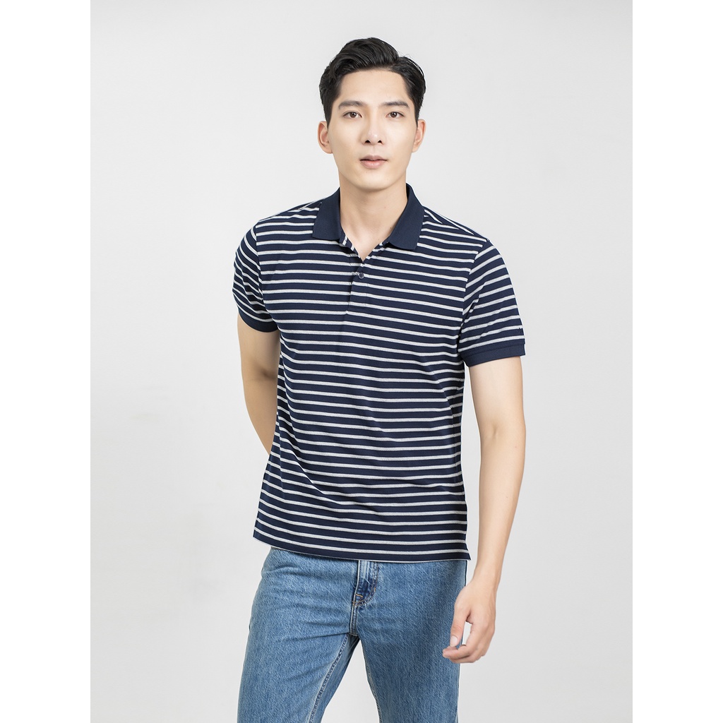 Áo polo nam ngắn tay ARISTINO dáng Regular fit suông vừa, cổ dệt, họa tiết kẻ nhỏ thời trang, tính tế - APS017S2