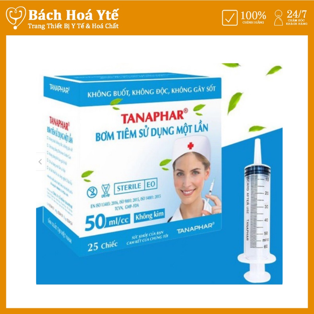 Bơm tiêm dùng 1 lần Việt Nam TANAPHAR bơm 50ml (hộp 25 cái) chính hãng