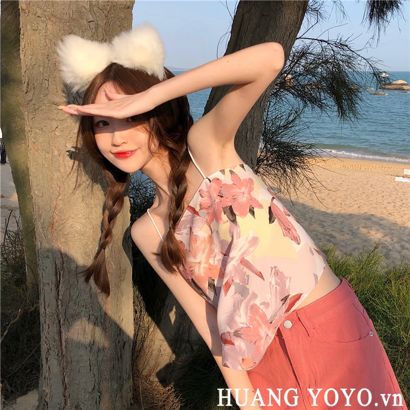 Áo Voan Mỏng Thắt Nơ Sau Lưng In Họa Tiết Hoa Phong Cách Hàn Quốc Thời Trang Cho Nữ