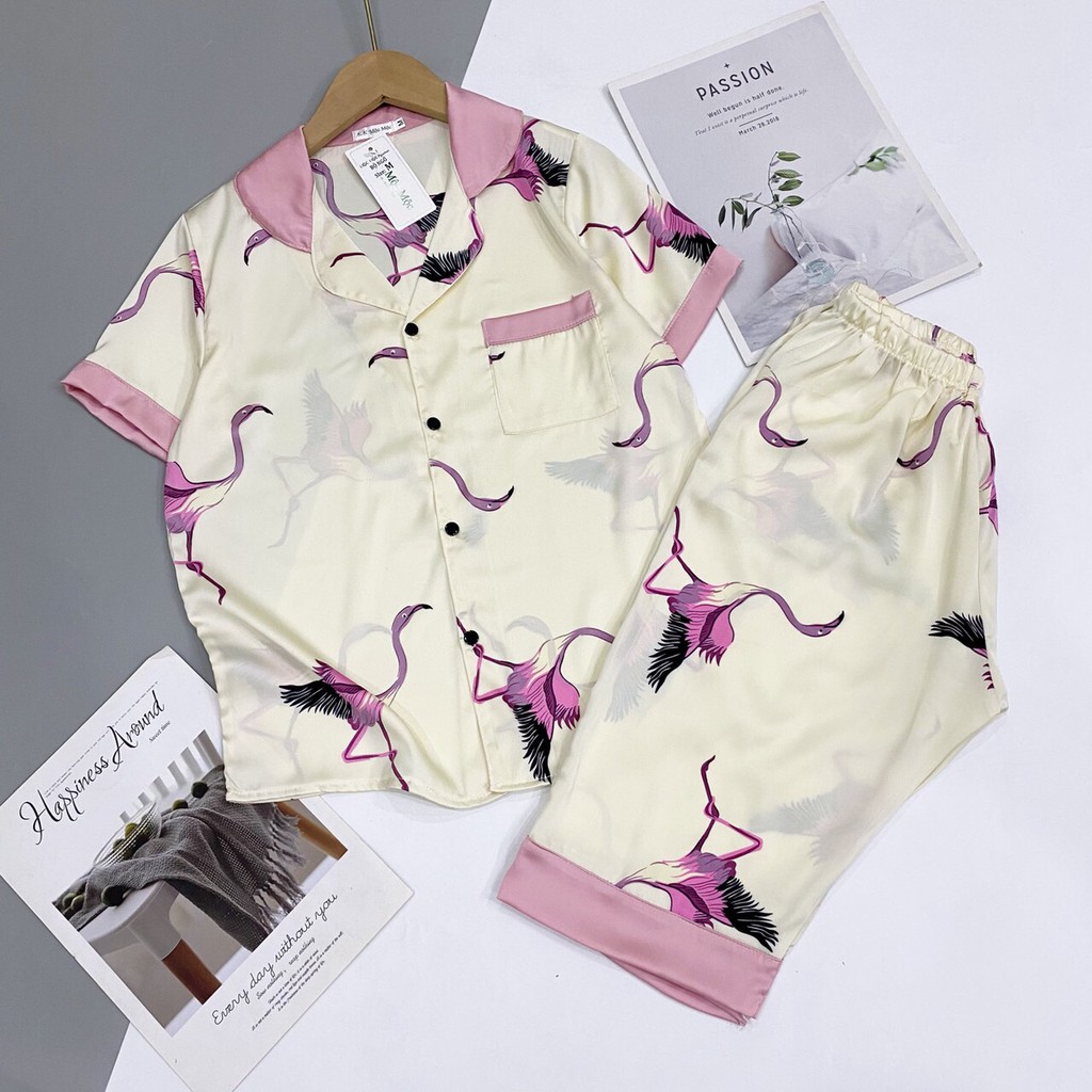 [Hàng Có Size] Bộ Pijama Lụa Satin Cộc Lửng - Bộ Mặc Nhà Lửng Mềm Mát THấm Hút Mồ Hôi